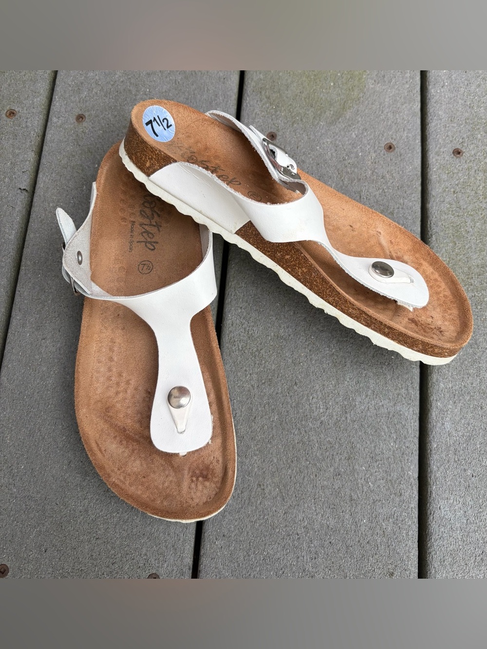 BIOSTEP Women's Thong Sandal 7.5 Eggshell Leather Slip On Made In Spain Shoes
